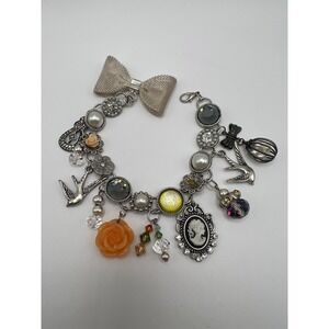 Eclectic Charm Bracelet Coquette Cottagecore Boho Silver Tone Metal 7.5in